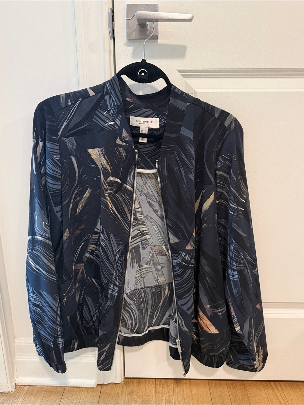 Navy Abstract Brushstroke Bomber Jacket